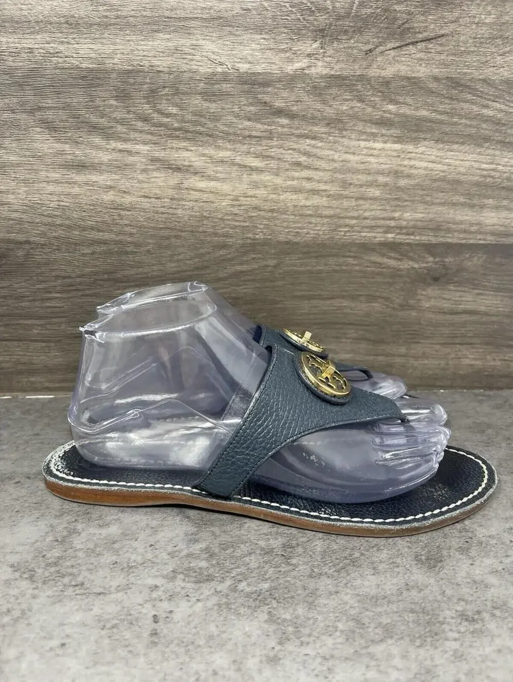 Tory Burch Flat Thong Sandals Womens Size 9 Blue Leather Slip On